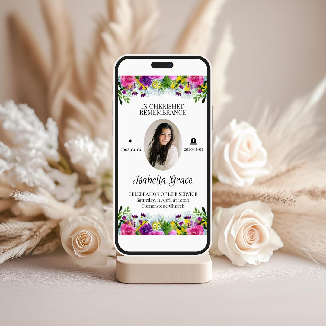 Digital Memorial Service Announcement Template for Celebration of Life ...