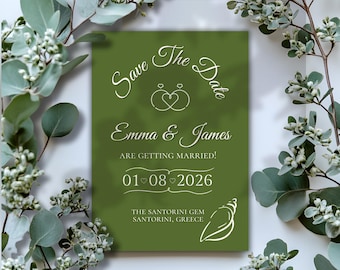 Olive Green Save The Date Template, Old Money Beach Wedding Save The Date Card, Minimalistic Digital Invite, Printable Canva Template