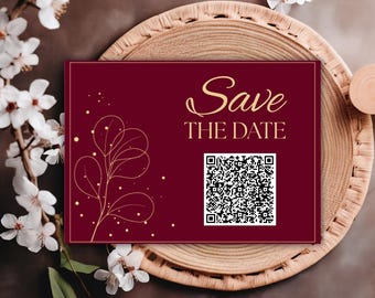 Animated Burgundy Save The Date Video Invitation Template, Electronic Save the Date Digital Download, Editable in Canva, Instant Download
