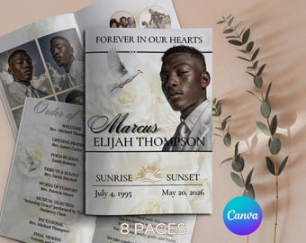Elegant Funeral Program Template Mint Green, Digital Download For Obituary Program Printable Memorial Template