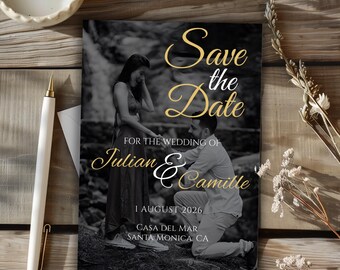Customizable Save The Date Announcement Templates, Black & White Wedding Announcement, Electronic Save The Date Download, Canva Templates