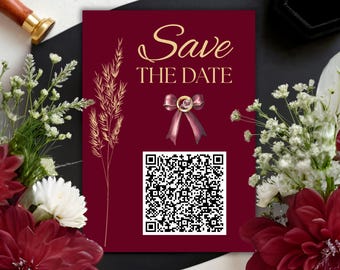 Animated Burgundy Save The Date Video Invitation Template, Electronic Save the Date Digital Download, Editable in Canva, Instant Download