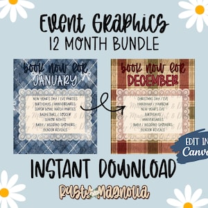 12-monatiges Event-Ideen-Grafikpaket | Saisonale Feiertags-Referenz (Digitaler Download)