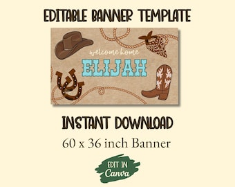 Cowboy Banner Template | Editable Canva Banner | 60x36 DIY Painted Sign |Digital Download