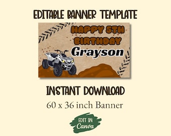 Four Wheeler Birthday Banner Template | Edit in Canva | Digital Download