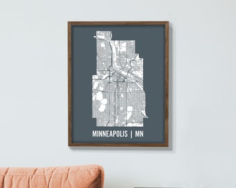 Minneapolis City Blueprint Map Poster, 16 x 20 Art Print of Minneapolis