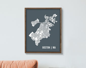 Boston City Blueprint Map Poster, 16 x 20 Art Print of Boston