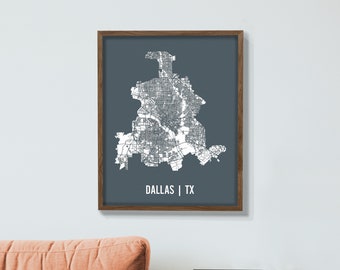 Dallas City Blueprint Map Poster, 16 x 20 Art Print of Dallas