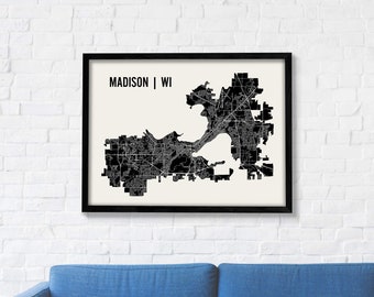 Mappa di Madison / Arte murale di Madison / Stampa del quartiere di Madison / Arte di Madison / Poster di Madison / Arte murale di Madison, Wisconsin