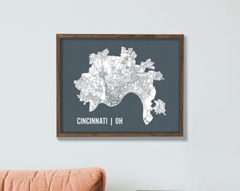 Cincinnati City Blueprint Map Poster, 16 x 20 Art Print of Cincinnati