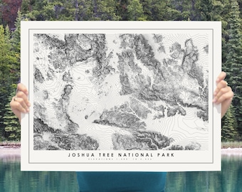 Joshua Tree National Park Map Poster, Modern Minimalist Topographical Art Print of Joshua Tree in 16 x 20 , 18 x 24, or 24 x 30