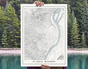 St Louis Map Poster, Modern Minimalist Topographical Art Print of St Louis in 12 x 16 , 18 x 24, or 24 x 30