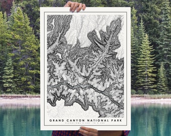 Grand Canyon National Park Map Poster, Modern Minimalist Topographical Art Print of the Grand Canyon in 12 x 16 , 18 x 24, or 24 x 30