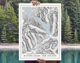 Milford Sound Map | Milford Sound Topographic Print | Milford Sound Art | Milford Sound Wall Art | New Zealand Art | Milford Sound Poster