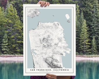 San Francisco Map Poster, Modern Minimalist Topographical Art Print of San Francisco in 12 x 16 , 18 x 24, or 24 x 30