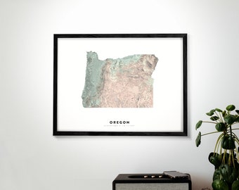 Oregon Wall Art Relief Map Print, Modern Topographic Elevation Map of Oregon in 16 x 20, 18 x 24, or 24 x 30