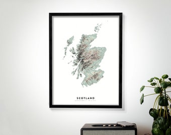 Scotland Wall Art Relief Map Print, Modern Topographic Elevation Map of Scotland in 16 x 20, 18 x 24, or 24 x 30