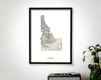 Stampa in rilievo della mappa murale dell'Idaho, mappa topografica moderna boho dell'Idaho in formato 16 x 20, 18 x 24 o 24 x 30
