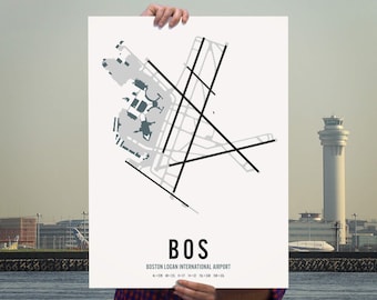 Flughafenplan Boston Logan (Druck) | Wandbild mit Start- und Landebahn | Luftfahrtposter