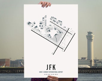 John F Kennedy New York City Airport Map Wall Art Print