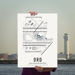 Impresión artística de pared con el mapa del Aeropuerto O'Hare de Chicago