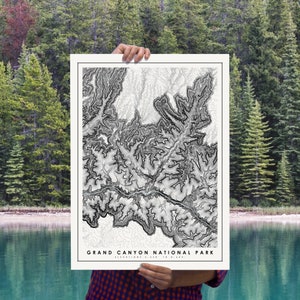 Grand Canyon National Park Map Poster, Modern Minimalist Topographical Art Print of the Grand Canyon in 16 x 20 , 18 x 24, or 24 x 30