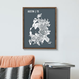 Austin City Blueprint Map Poster, 16 x 20 Art Print of Austin