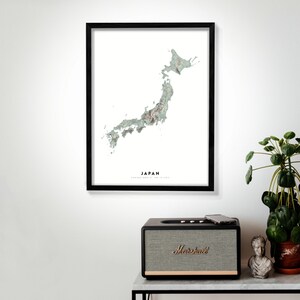 Japan Wall Art Relief Map Print, Modern Topographic Elevation Map of Japan in 16 x 20, 18 x 24, or 24 x 30