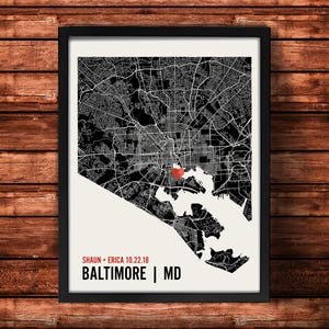 Personalized Baltimore City Map Art Print - Custom Run Modern Wall Poster - Wedding or Housewarming Gift