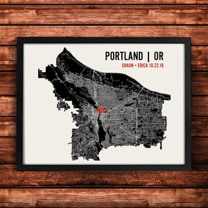 Personalized Portland City Map Art Print - Custom Run Modern Wall Poster - Wedding or Housewarming Gift