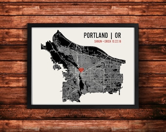 Personalized Portland City Map Art Print - Custom Run Modern Wall Poster - Wedding or Housewarming Gift