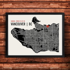 Personalized Vancouver City Map Art Print - Custom Run Modern Wall Poster - Wedding or Housewarming Gift
