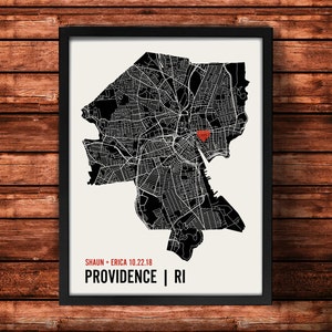 Personalized Providence City Map Art Print - Custom Run Modern Wall Poster - Wedding or Housewarming Gift