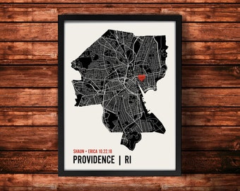 Personalized Providence City Map Art Print - Custom Run Modern Wall Poster - Wedding or Housewarming Gift