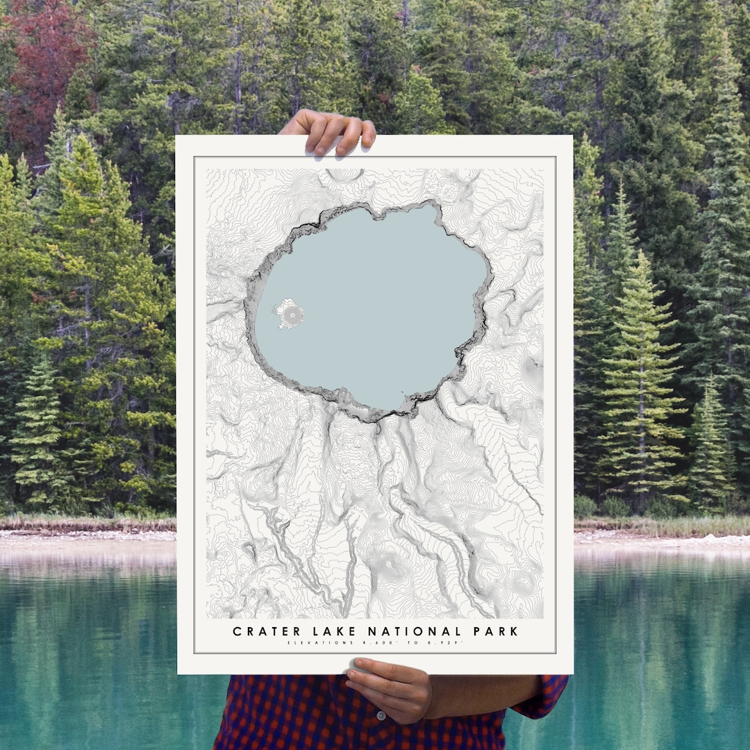 Crater Lake National Park Map Poster, Modern Minimalist Topographical ...