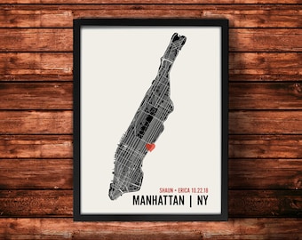 Personalized Manhattan City Map Art Print - Custom Run Modern Wall Poster - Wedding or Housewarming Gift