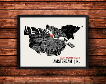 Personalized Amsterdam City Map Art Print - Custom Run Modern Wall Poster - Wedding or Housewarming Gift