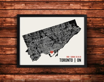 Personalized Toronto City Map Art Print - Custom Run Modern Wall Poster - Wedding or Housewarming Gift