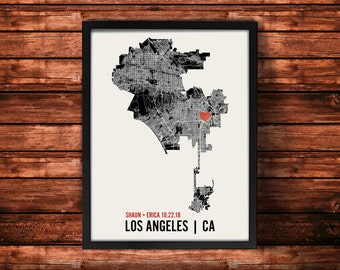 Personalized Los Angeles City Map Art Print - Custom Run Modern Wall Poster - Wedding or Housewarming Gift