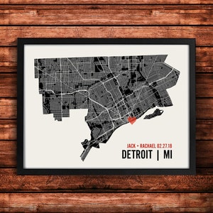 Personalized Detroit City Map Art Print - Custom Run Modern Wall Poster - Wedding or Housewarming Gift