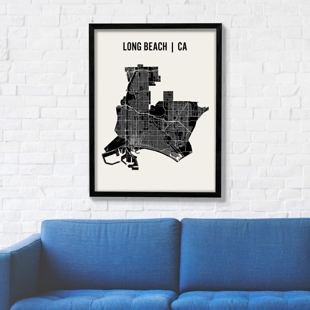 Long Beach Map Long Beach Wall Art Long Beach Neighborhood Etsy