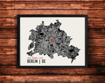 Personalisierte Berlin Stadtplan Kunstdruck - benutzerdefinierte laufen moderne Wandposter - Hochzeit oder Housewarminggeschenk