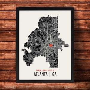 Personalized Atlanta City Map Art Print - Custom Run Modern Wall Poster - Wedding or Housewarming Gift