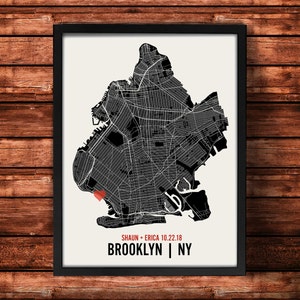Personalized Brooklyn City Map Art Print - Custom Run Modern Wall Poster - Wedding or Housewarming Gift