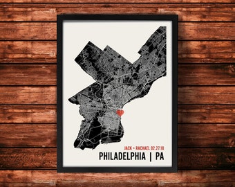 Personalized Philadelphia City Map Art Print - Custom Run Modern Wall Poster - Wedding or Housewarming Gift