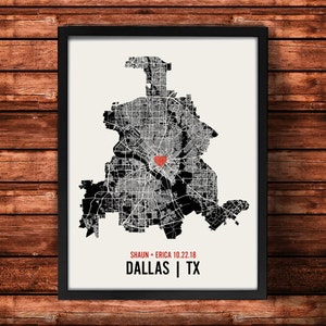 Personalized Dallas City Map Art Print - Custom Run Modern Wall Poster - Wedding or Housewarming Gift