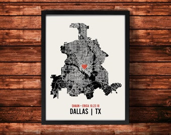 Personalized Dallas City Map Art Print - Custom Run Modern Wall Poster - Wedding or Housewarming Gift