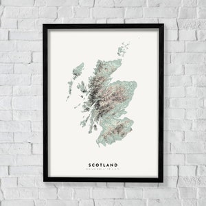Scotland Wall Art Relief Map Print, Modern Topographic Elevation Map of ...