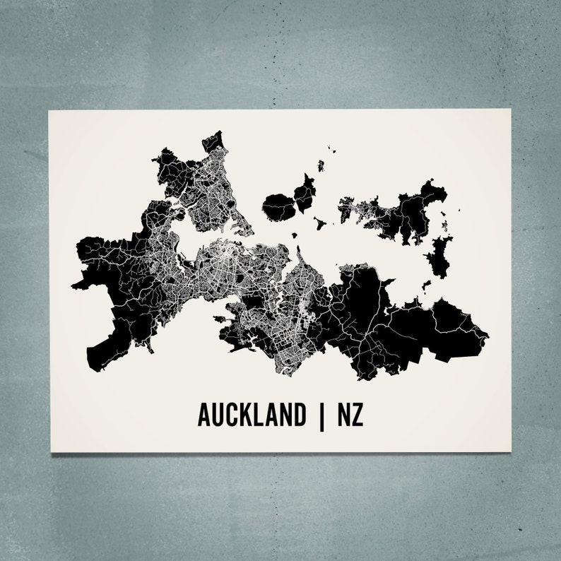 Auckland Map Auckland Wall Art Auckland Neighborhood Print Etsy