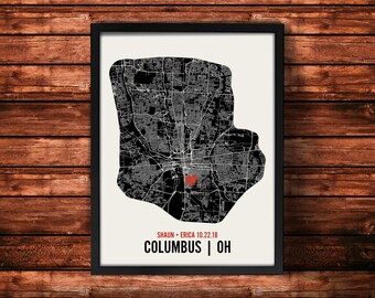 Personalized Columbus City Map Art Print - Custom Run Modern Wall Poster - Wedding or Housewarming Gift